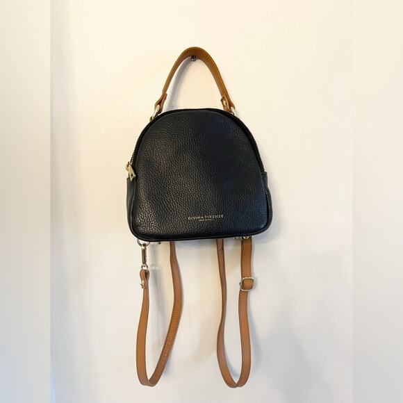 Divina Firenze black leather Convertible Top Handle Backpack Crossbody Train bag - Picture 1 of 10